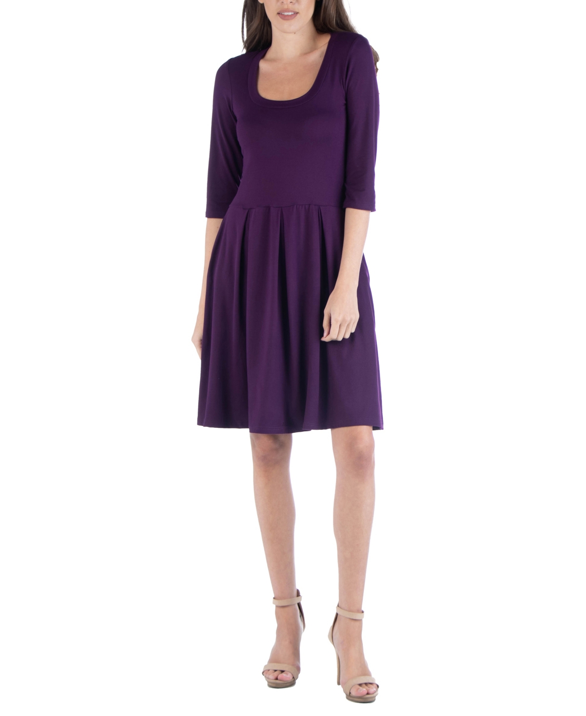 Shop 24seven Comfort Apparel Women's Three Quarter Sleeve Mini Dress In Purple