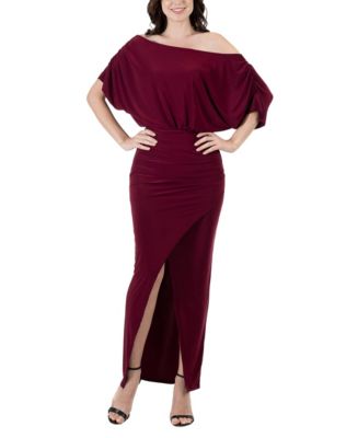 24seven Comfort Apparel Women's Boat Neck Slit Maxi Dress - Burgundy - Medium