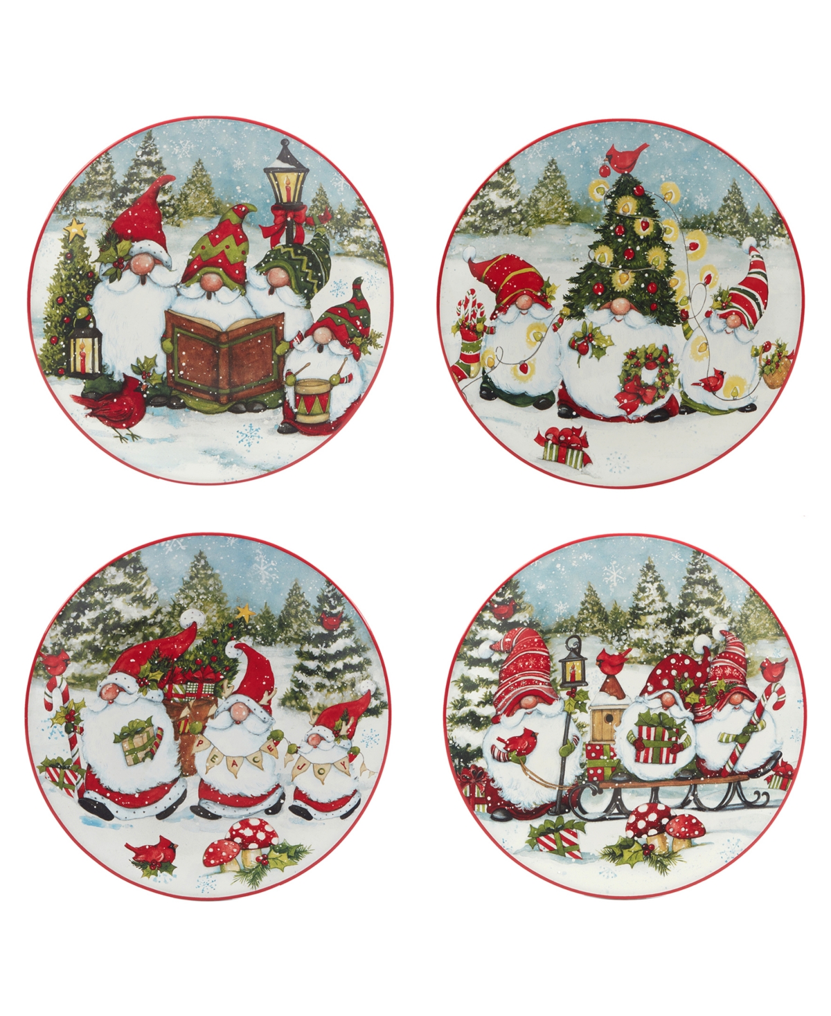 Certified International Christmas Gnomes 16 piece Dinnerware Set, Service for 4