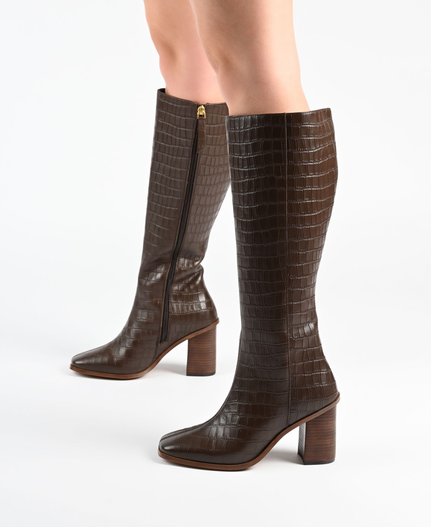 Женские ботинки Journee Signature Tamori Stacked Heel Knee High, цвет: Костяной — фото 10