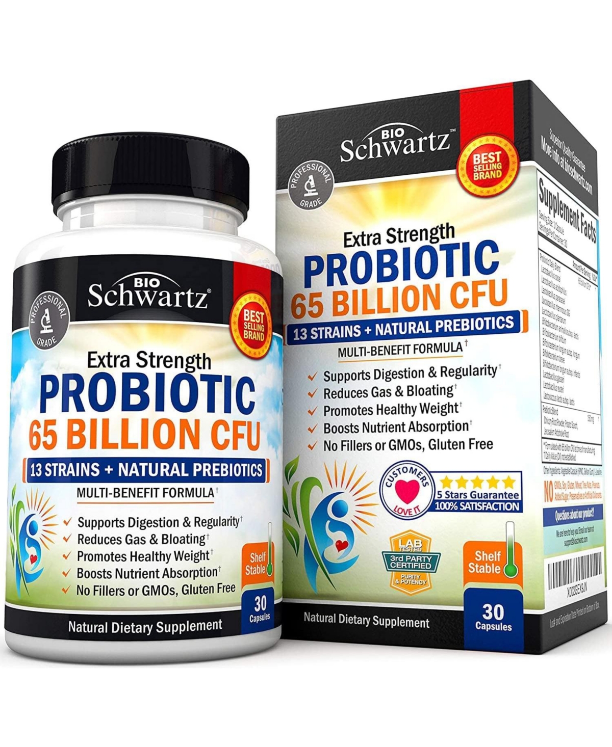 Probiotic 65 Billion - Probiotics with Prebiotic for Women & Men - Lactobacillus Acidophilus Digestive Health Capsules - Targeted Release Technology -