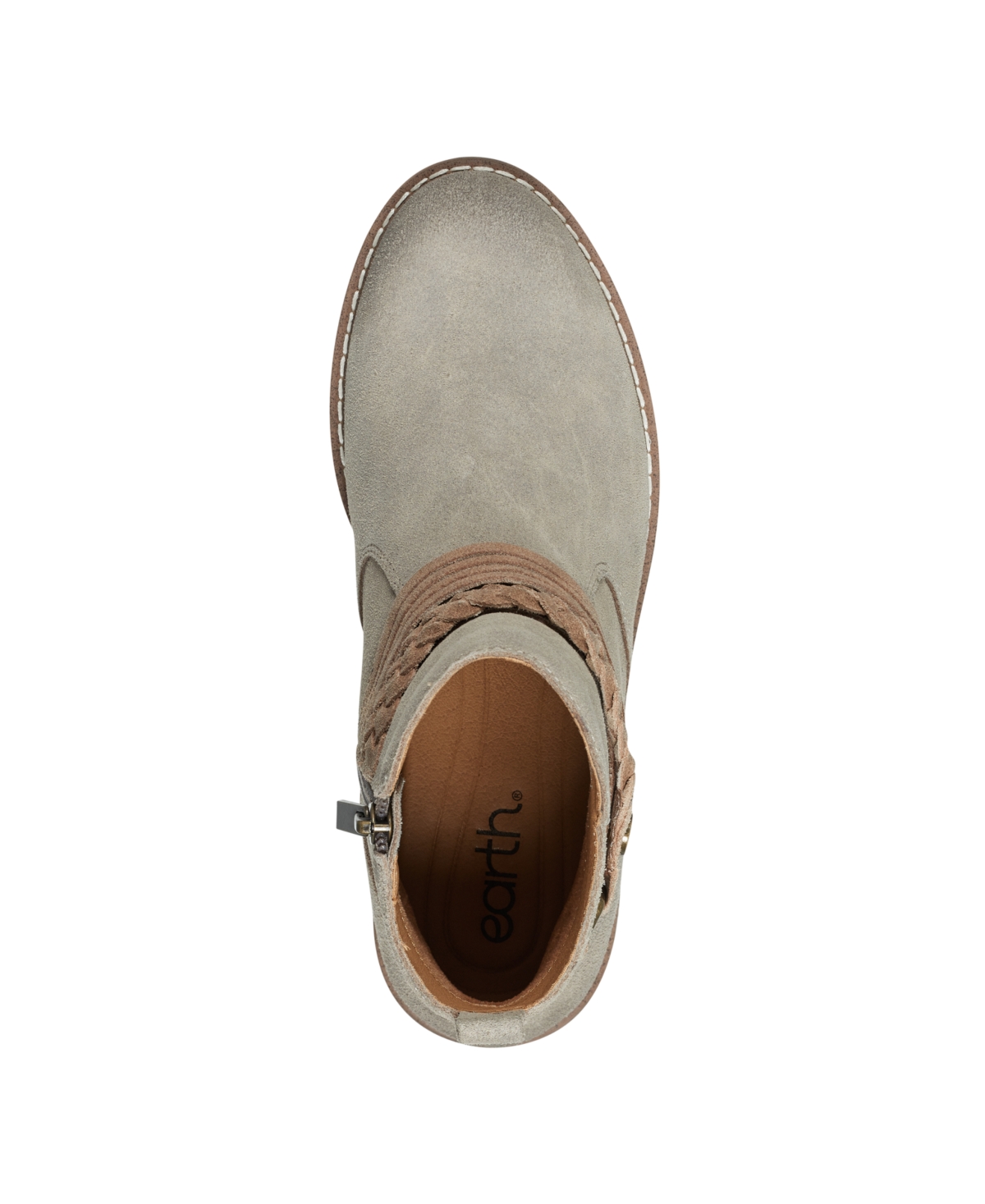 Earth Women's Jeno Round Toe Woven Casual Stacked Heel Booties -Suede