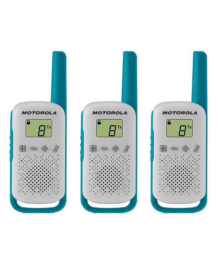 Motorola Solutions, Portable FRS, T114TP, Talkabout, Two-Way Radios,  Battery Operated, 22 Channel, 16 Mile, White/Blue, 3 Pack