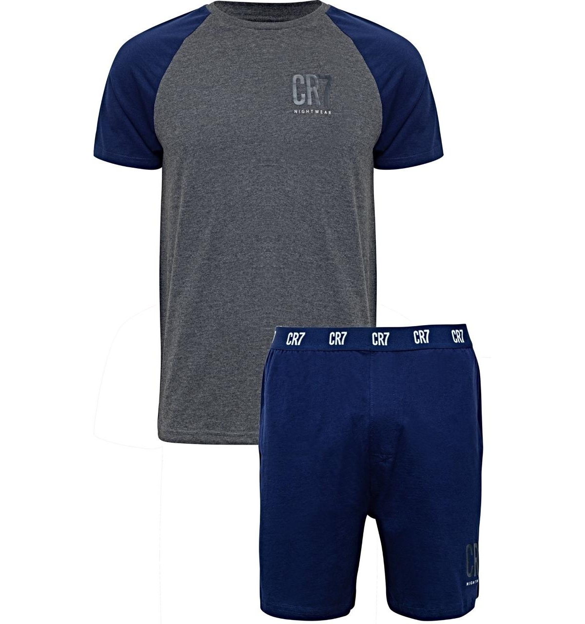 Men's Cotton Loungewear Top and Short Set - Navy, Gray