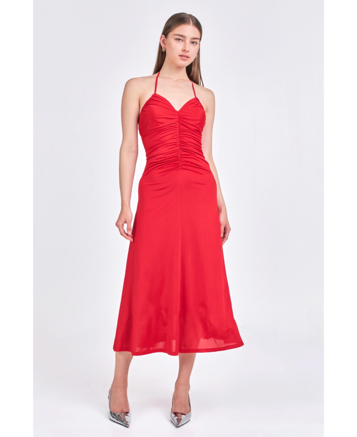 endless rose Women's Halter Ruched Midi Dress
