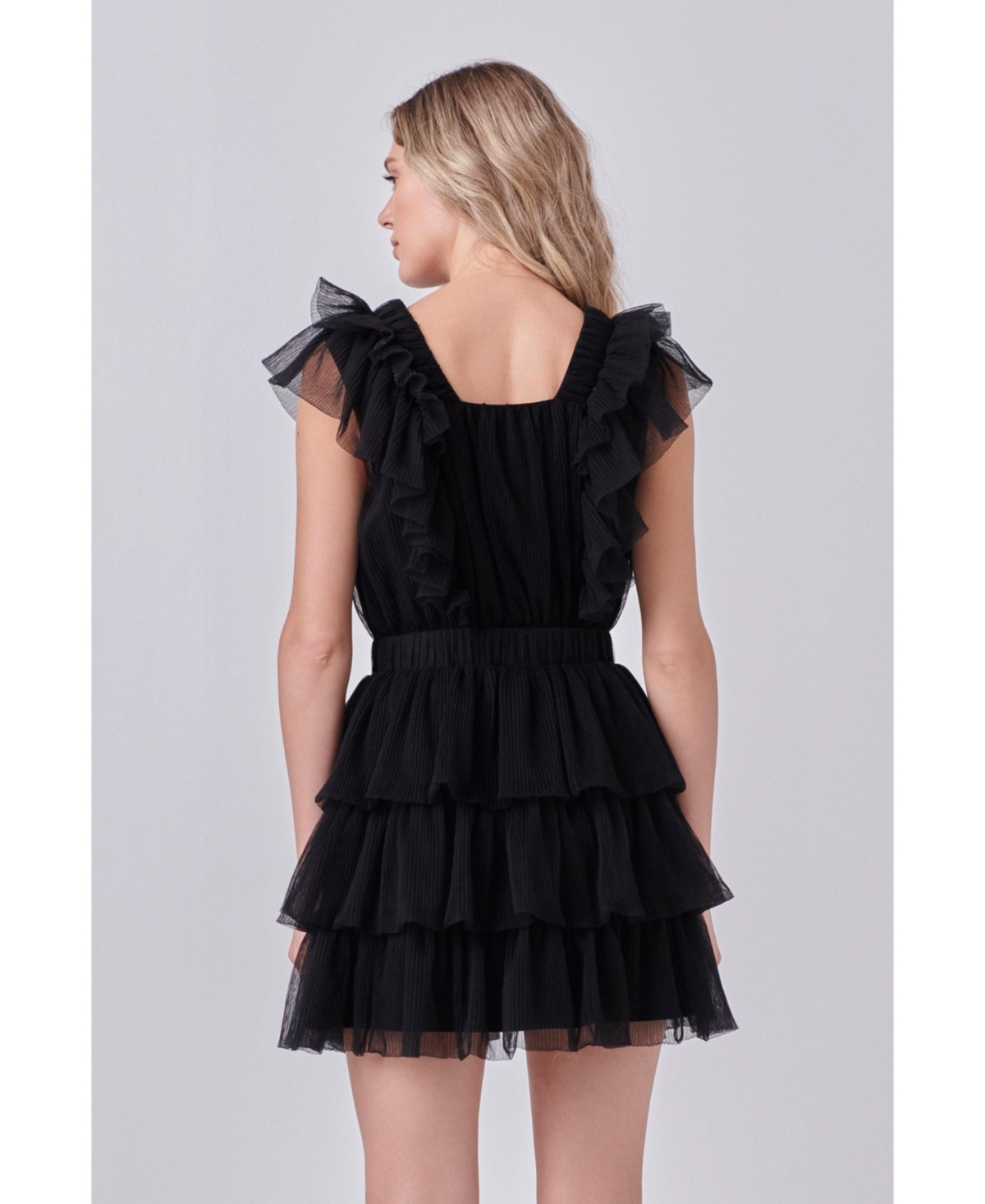 endless rose Women's Tulle Ruffle Tiered Mini Dress