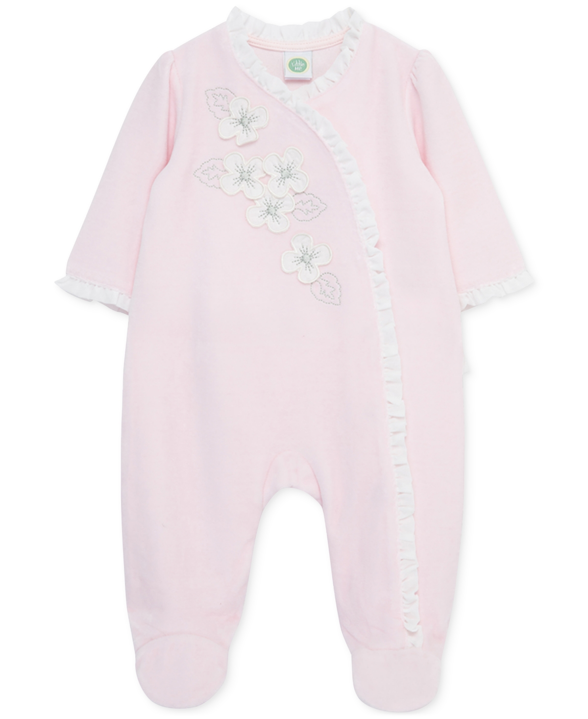 Little Me Baby Girls Flowers Velour Footed Coverall In Pink
