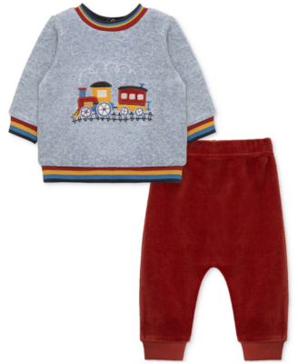 Little Me - Baby Boys Train 2-Pc. Velour Top & Pants Set