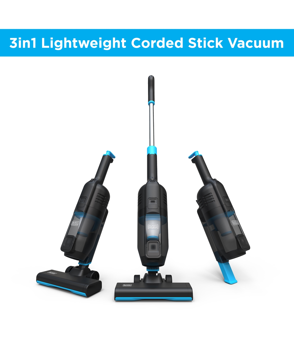 Black & Decker Power Series Lite 3-in-1 Corded Stick Vacuum - Black/blue