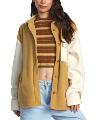 RVCA - Juniors' Polar Birdie Button-Front Colorblocked Shacket
