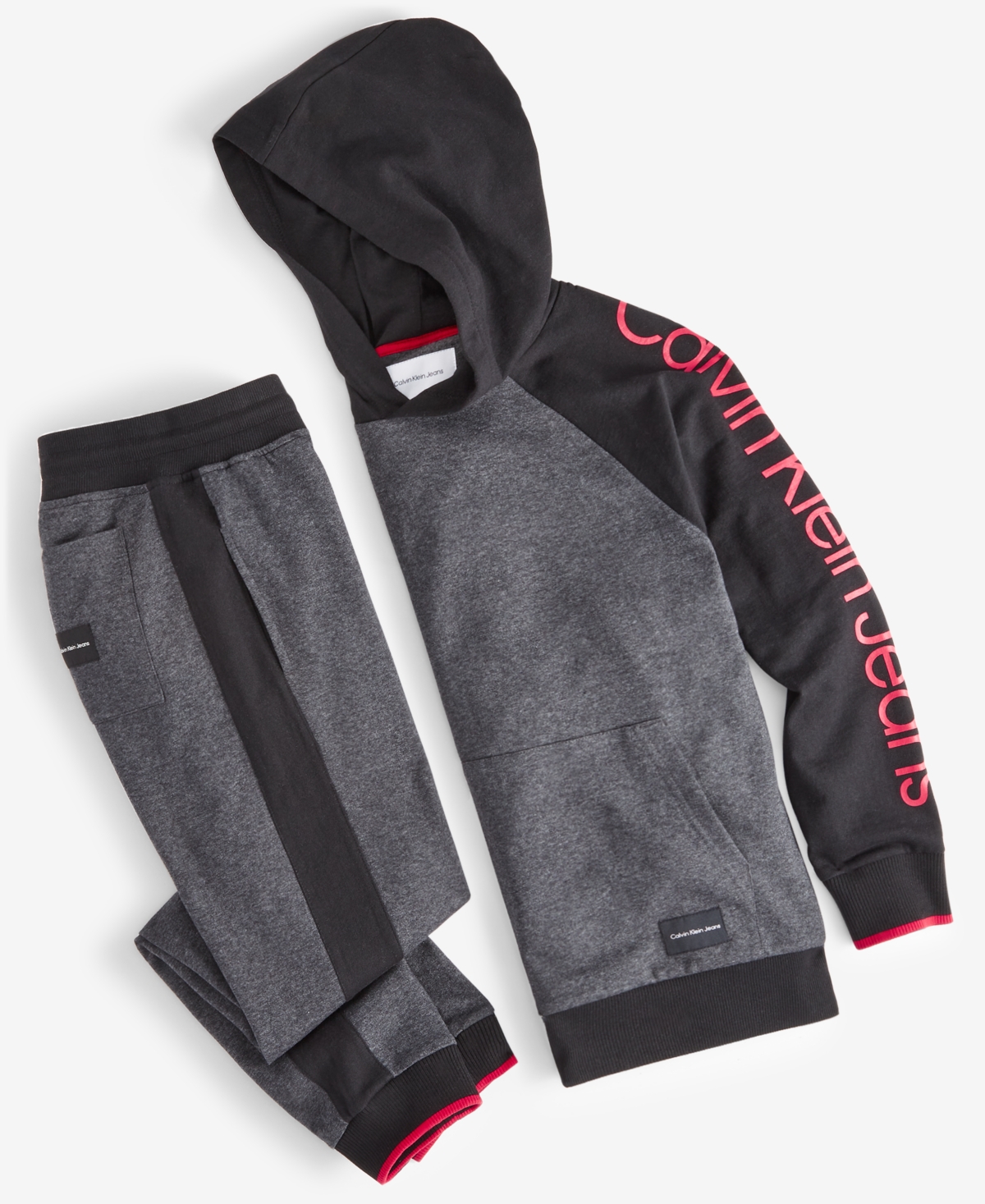 Calvin Klein Big Boys Logo Color Tipped Fleece Joggers