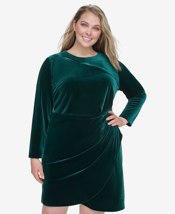DKNY Plus Size Velvet Long-Sleeve Cutout Dress - Macy's