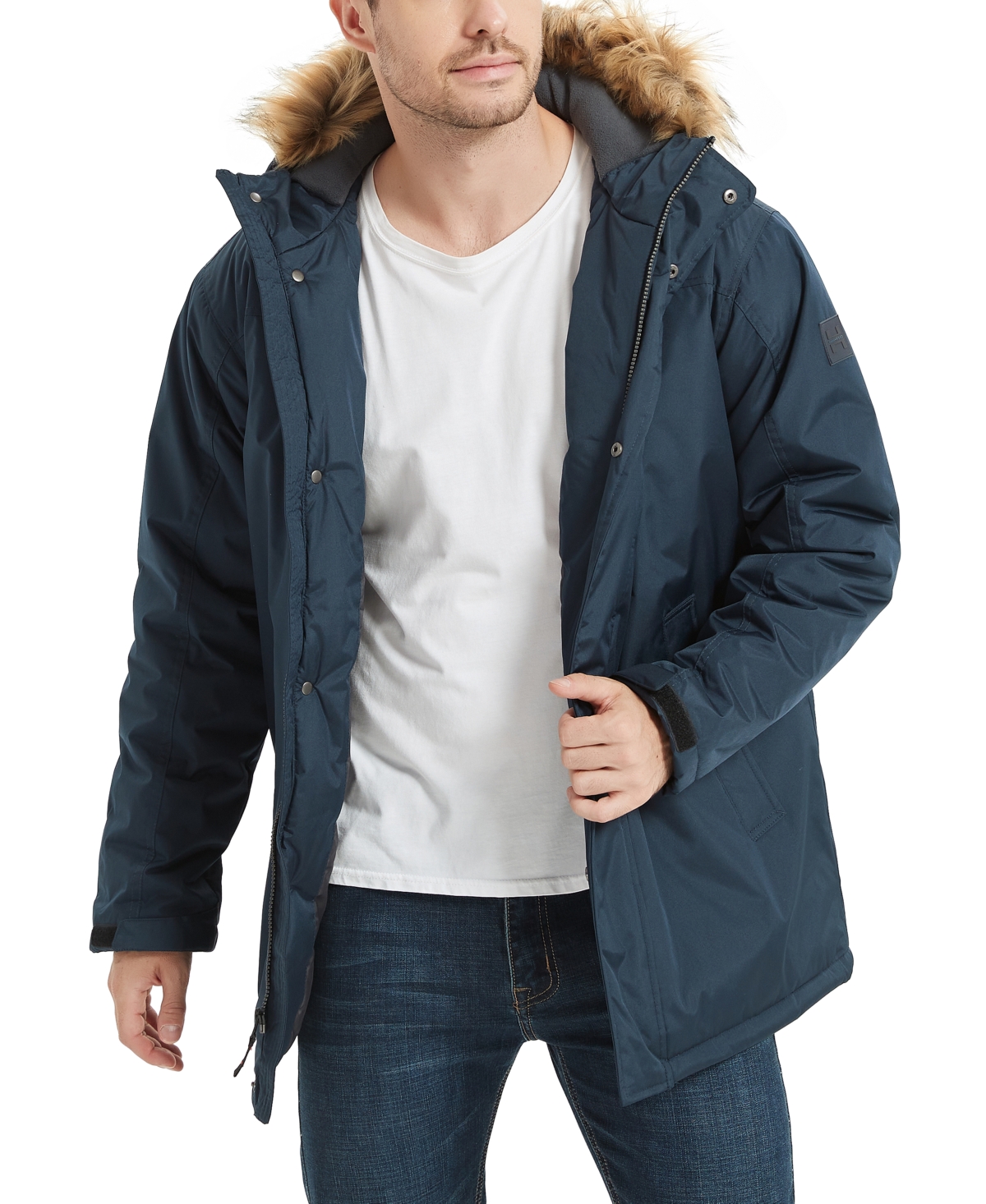 Hawke & Co. Men's Hooded Full-Zip Snorkel Jacket with Faux-Fur Trim Hood