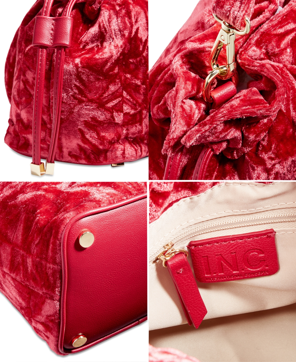 Shop Inc International Concepts Meliss Small Velvet Bucket Bag, Created For Macy's In Red Pepper Vlvt