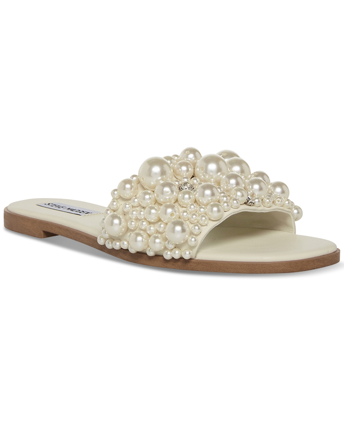 Shop Steve Madden Women's Knicky Embellished Slide Sandals In White Pearl Multi