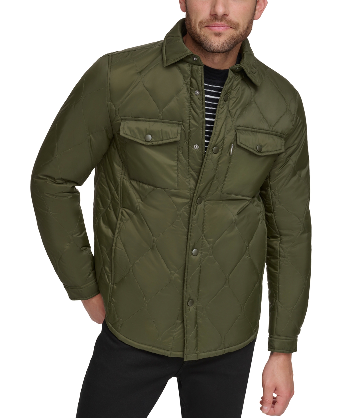 Calvin Klein Men's Onion Quilted Shirt Jacket In Olive
