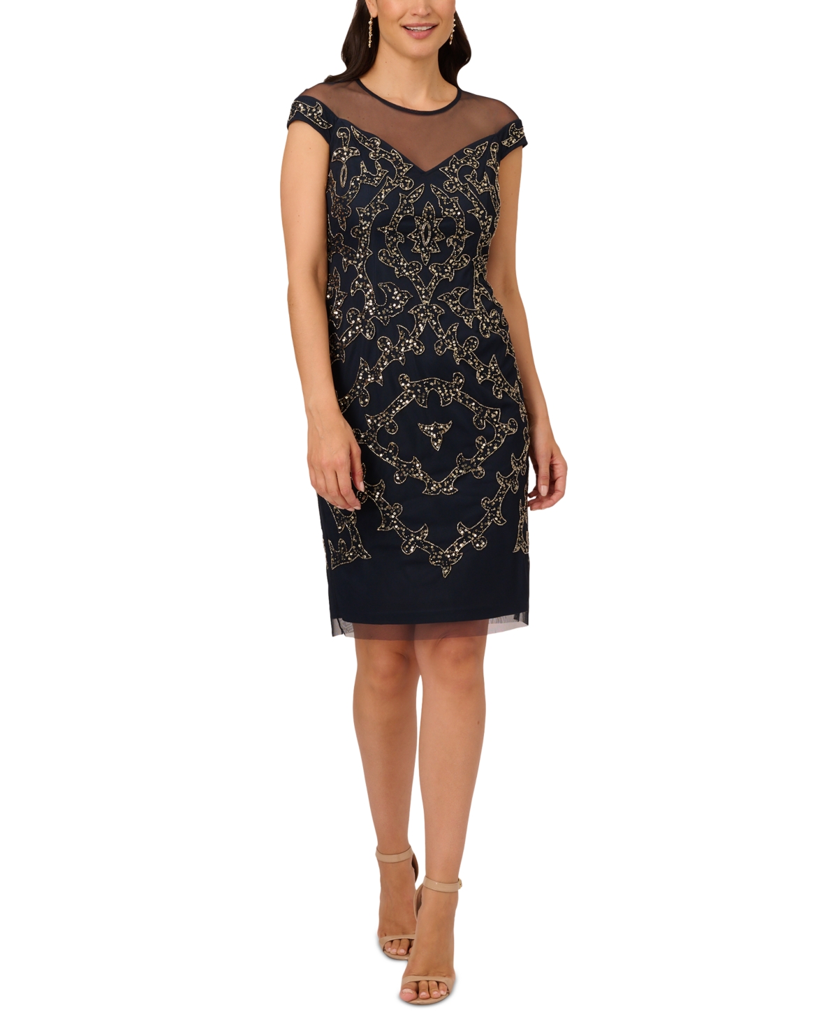 Papell Studio Women's Round-neck Embellished Sheath Dress In Midnight