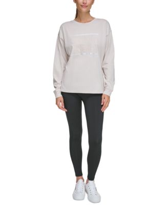 Women's Metallic Logo Crewneck Long-Sleeve Cotton T-Shirt
