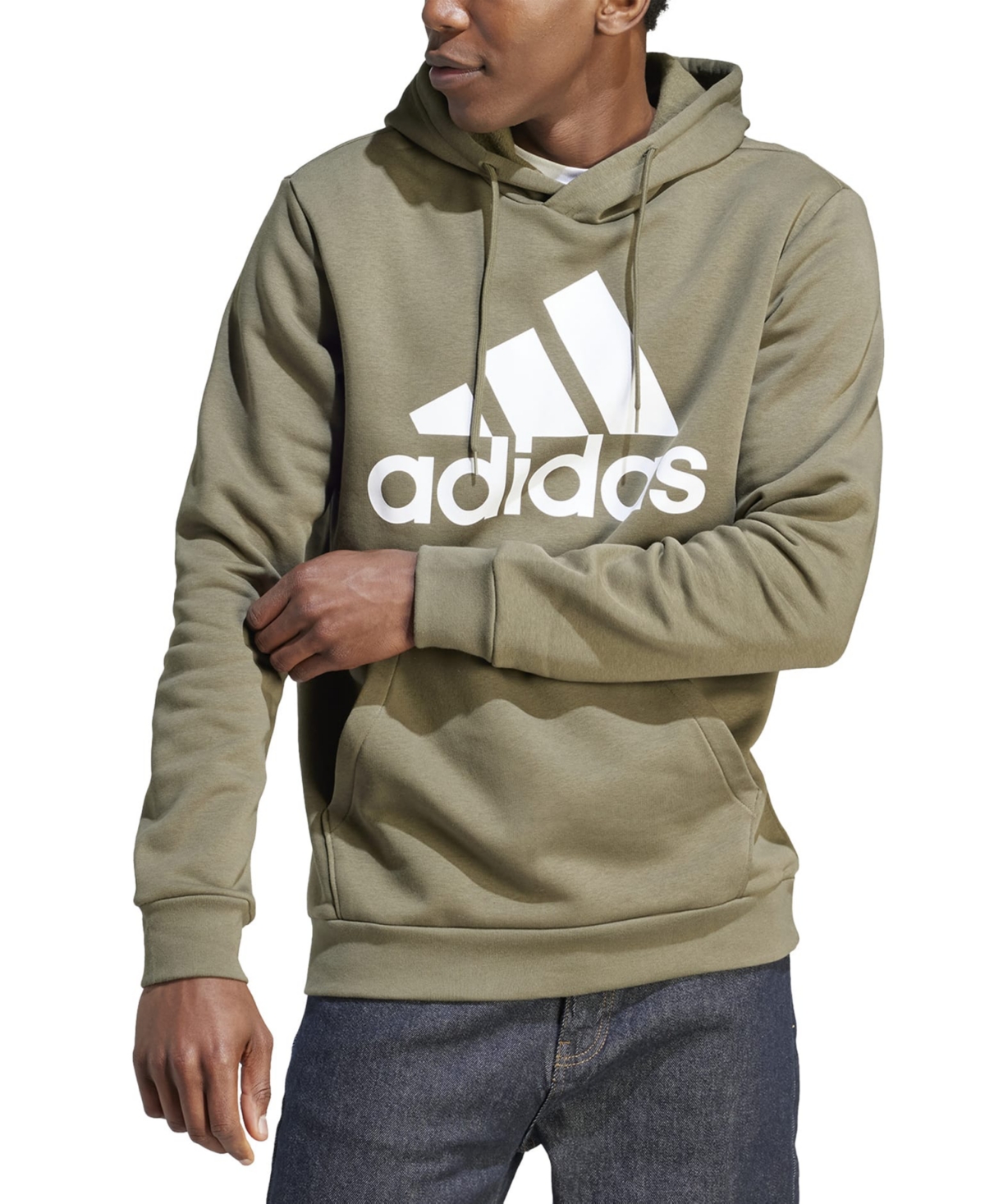 Shop Adidas Originals Men's Essentials Fleece Big Logo Hoodie In Olive,wht
