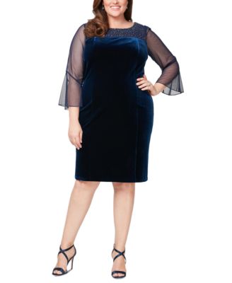 Alex Evenings - Plus Size Velvet Beaded-Yoke Sheer-Sleeve Sheath Dress