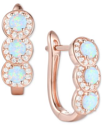 Macy's - Lab-Grown Opal (1/4 ct. t.w.) & Lab-Grown White Sapphire (1/4 ct. t.w.) Triple Halo Leverback Earrings in 14k Rose Gold-Plated Sterling Silver (Also in Lab-Grown Sapphire & Lab-Grown Ruby)