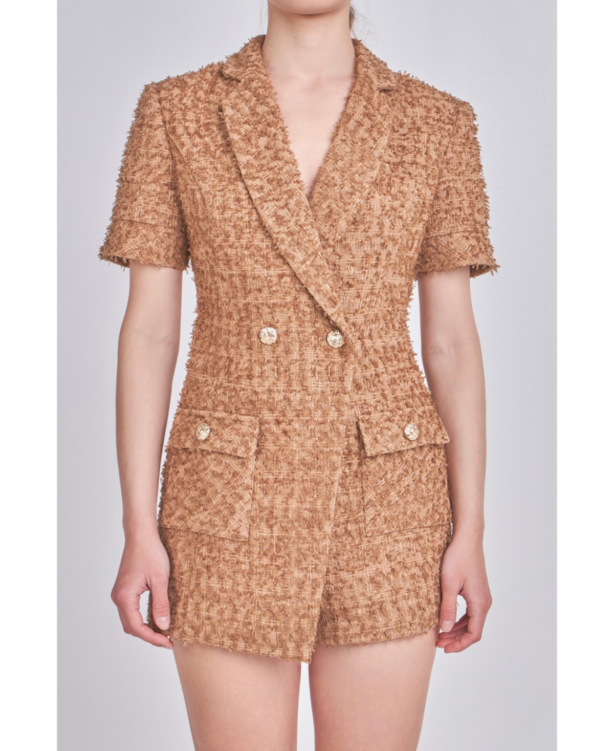endless rose Women's Short Sleeve Tweed Romper