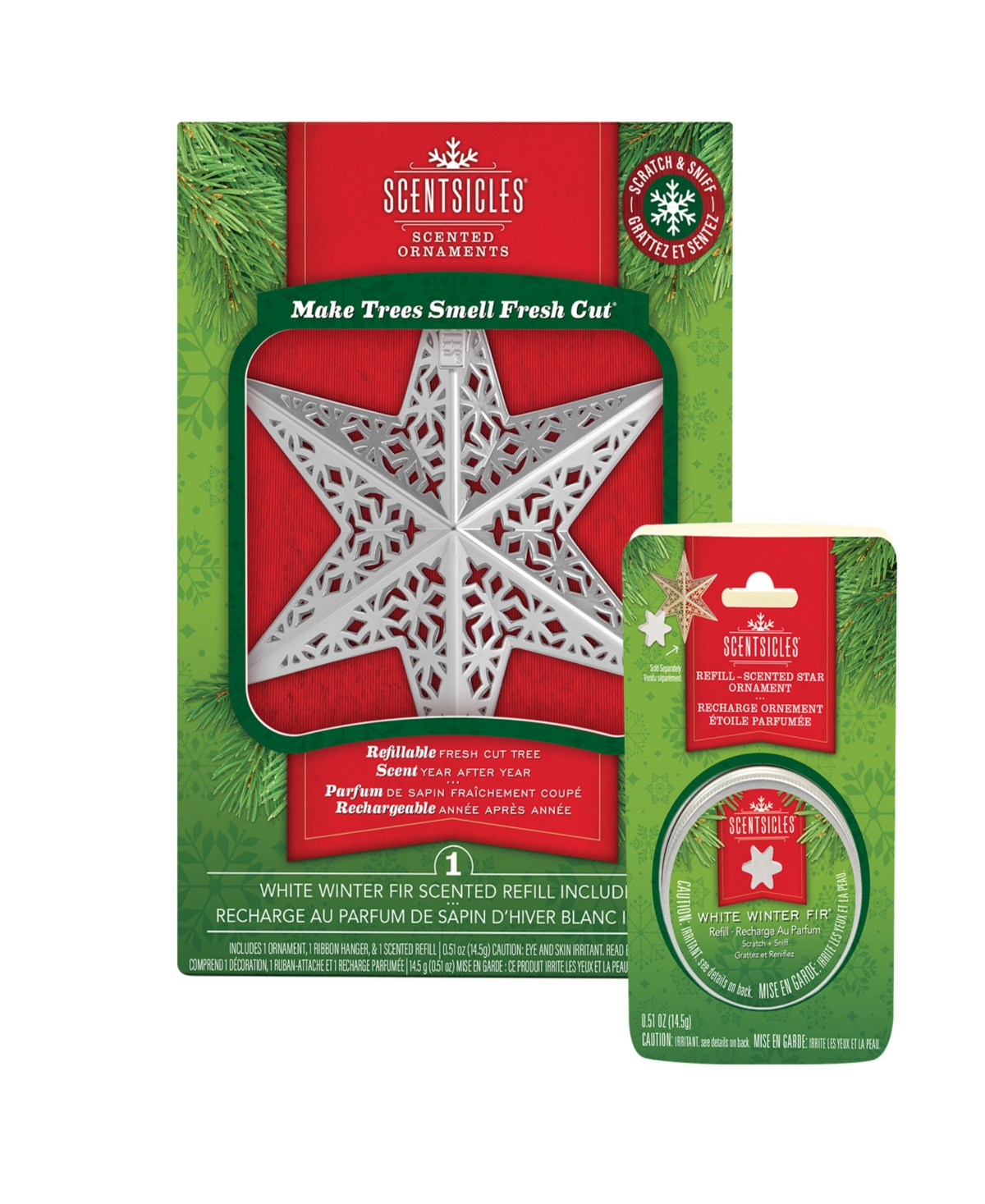 National Tree Company Scentsicles Decorative Ornament, Metal White Star, White Winter Fir With Refill