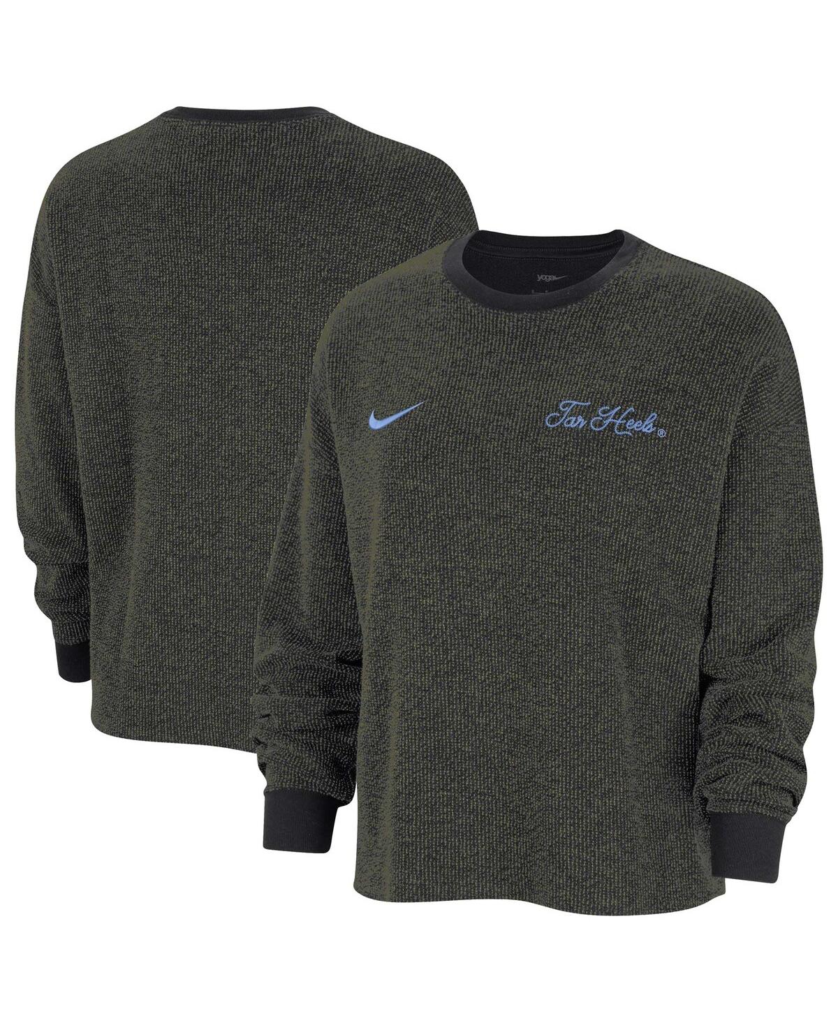 Shop Nike Women's  Black North Carolina Tar Heels Yoga Script Pullover Sweatshirt