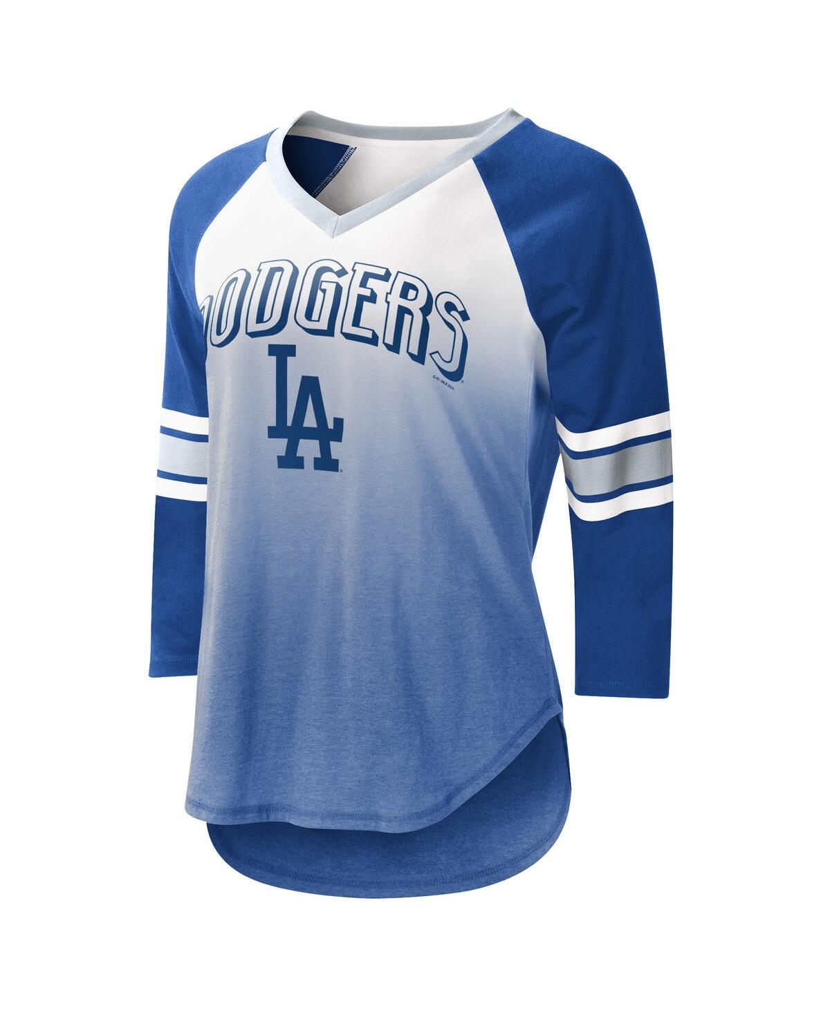 G-iii 4her By Carl Banks Women's  White, Royal Los Angeles Dodgers Lead-off Raglan 3/4-sleeve V-neck In White,royal