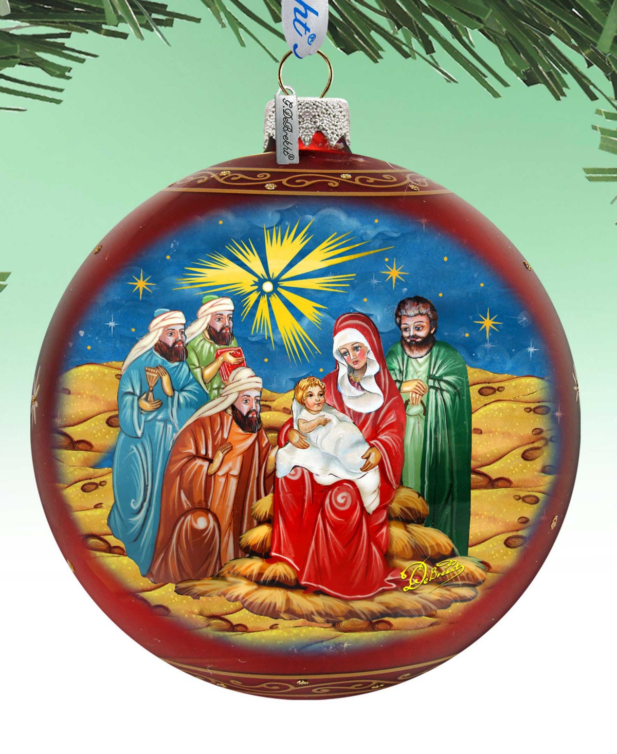 Designocracy Holy Family And Three Kings Lg Glass Holiday Collectible Ornaments G. Debrekht In Multi Color