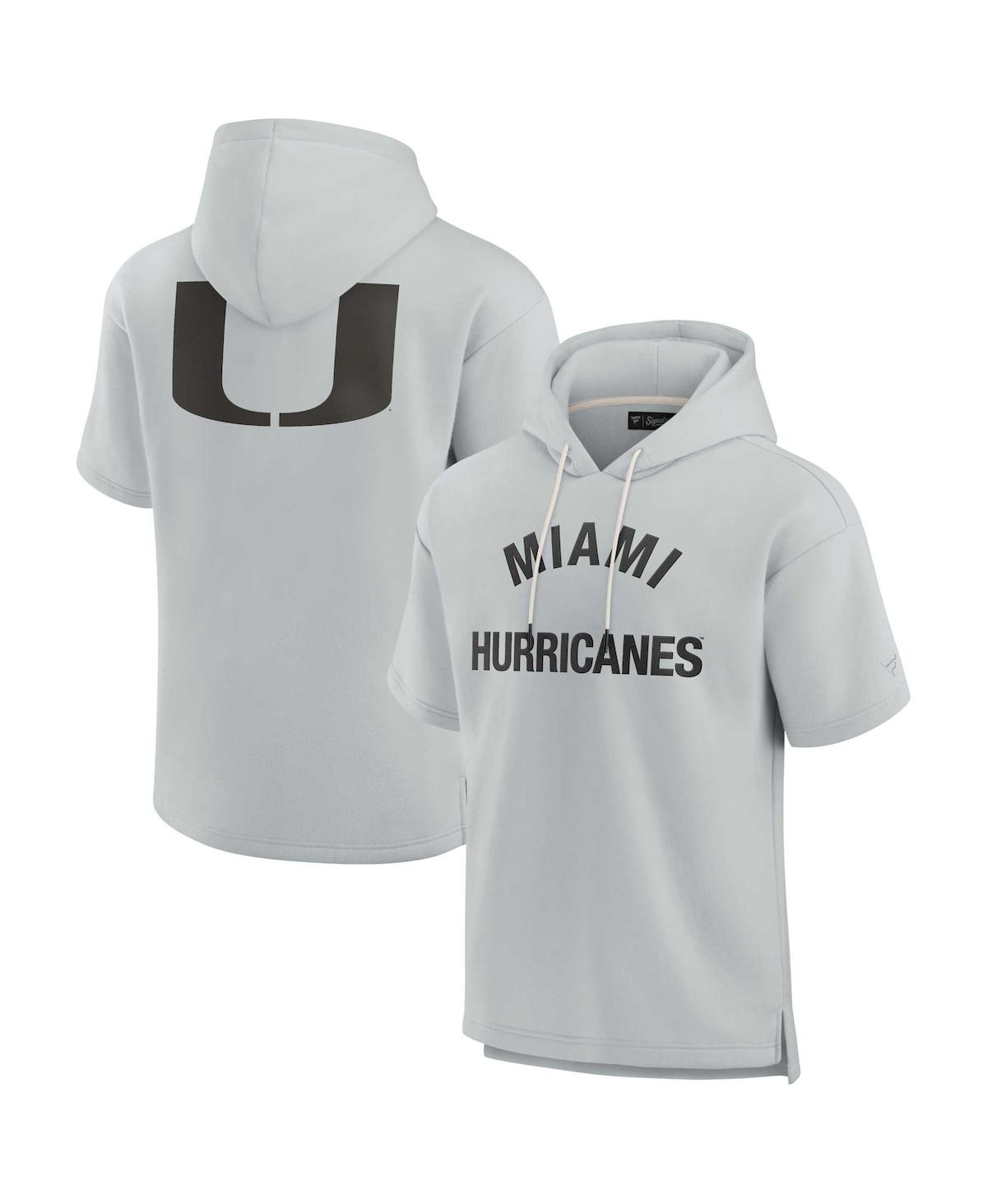 Men's and Women's Fanatics Signature Gray Miami Hurricanes Super Soft Fleece Short Sleeve Pullover Hoodie - Gray