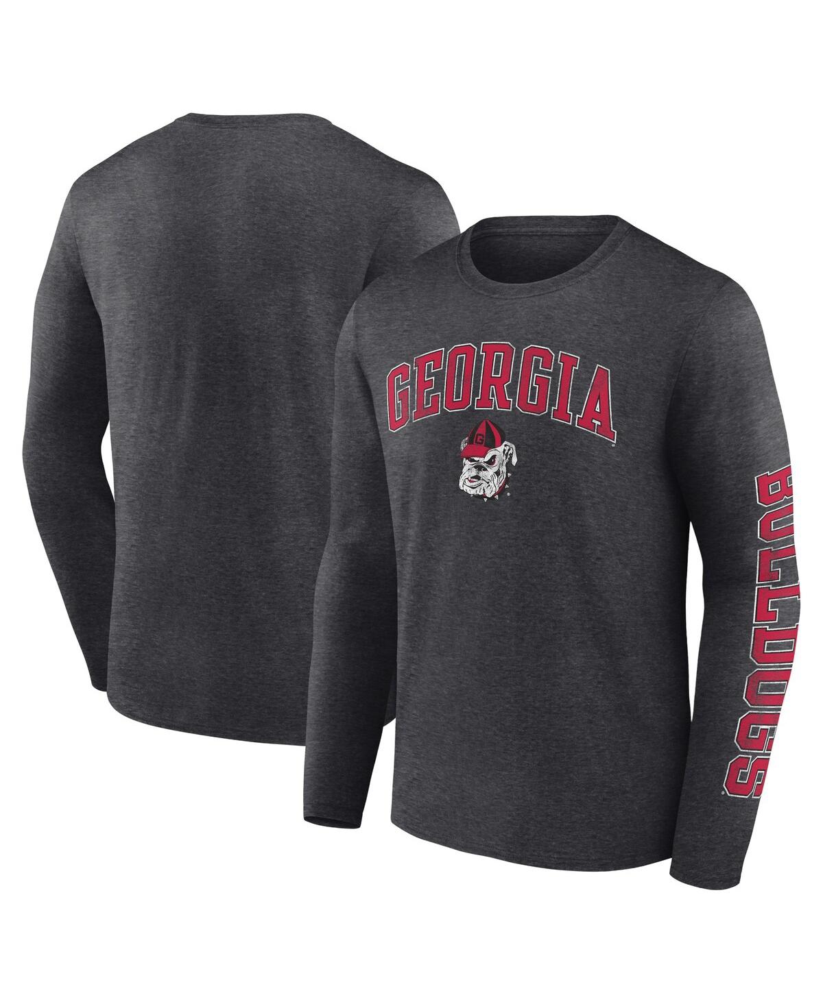 Shop Fanatics Men's  Heather Charcoal Georgia Bulldogs Distressed Arch Over Logo Long Sleeve T-shirt