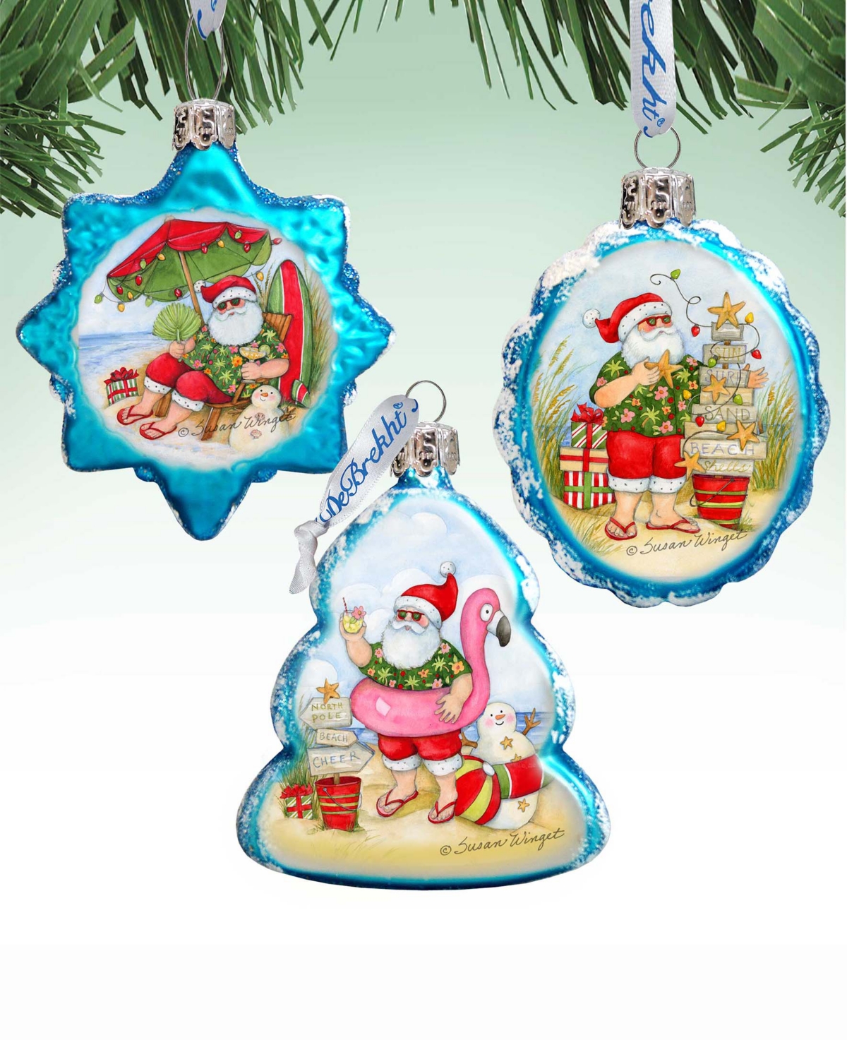 Designocracy Christmas On The Beach Keepsake Holiday Glass Ornaments Set Of 3 S. Winget In Multi Color