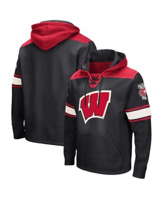 Men's Black Wisconsin Badgers Big and Tall Hockey Lace-Up Pullover Hoodie