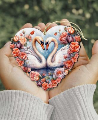 Holiday Wooden Ornaments Swans Love Home Decor G. DeBrekht