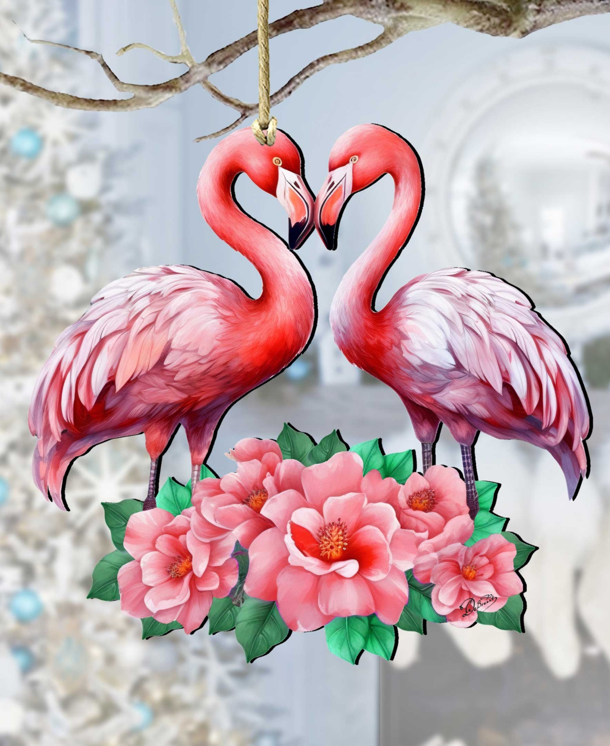 Designocracy Holiday Wooden Ornaments Flamingos Love Home Decor G. Debrekht In Multi Color
