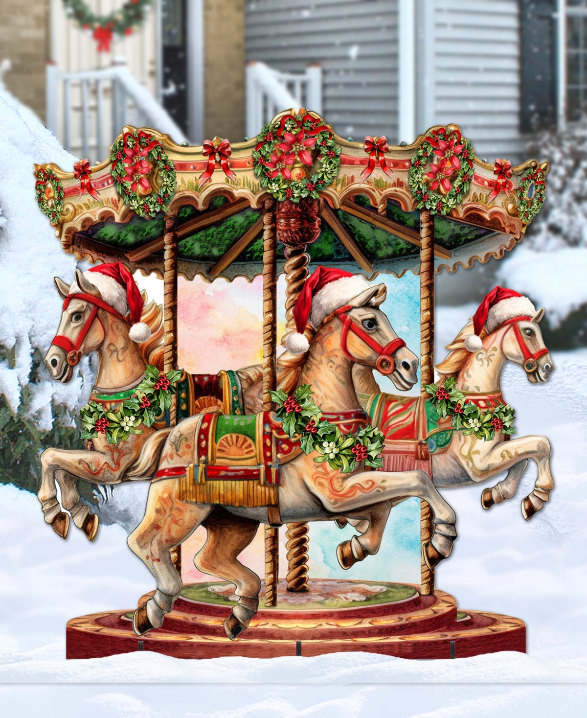 Designocracy Christmas Carousel 32" Christmas Outdoor Yard Decor G. Debrekht In Multi Color