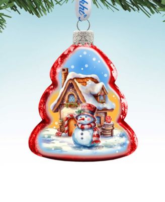 Snowman and Christmas Cottage Keepsake Holiday Glass Ornaments G. DeBrekht