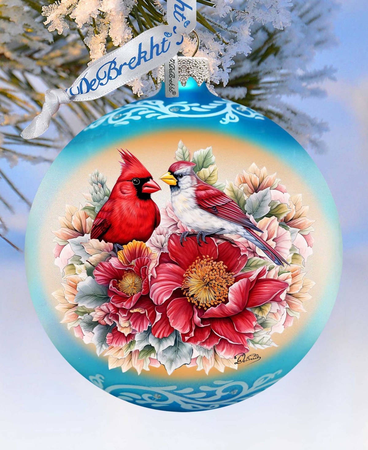 Designocracy Romantic Cardinals Ball Holiday Mercury Glass Ornaments G. Debrekht In Multi Color