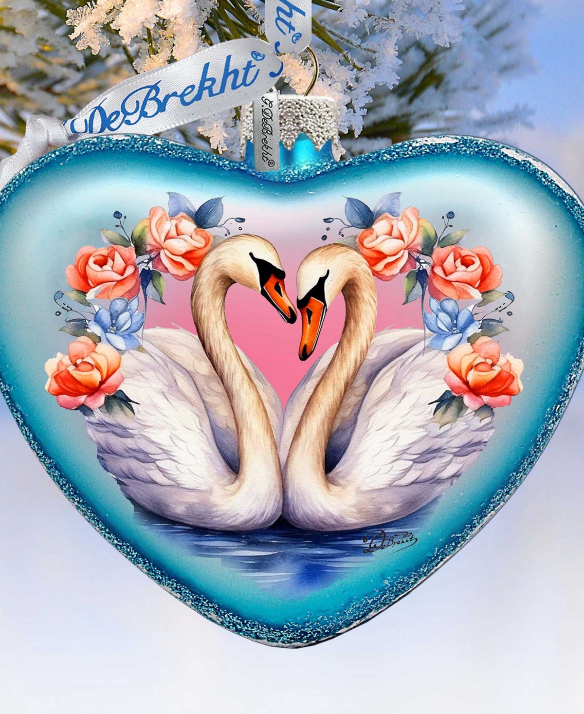 Designocracy Swan Love Heart Mercury Glass Christmas Ornaments G. Debrekht In Multi Color