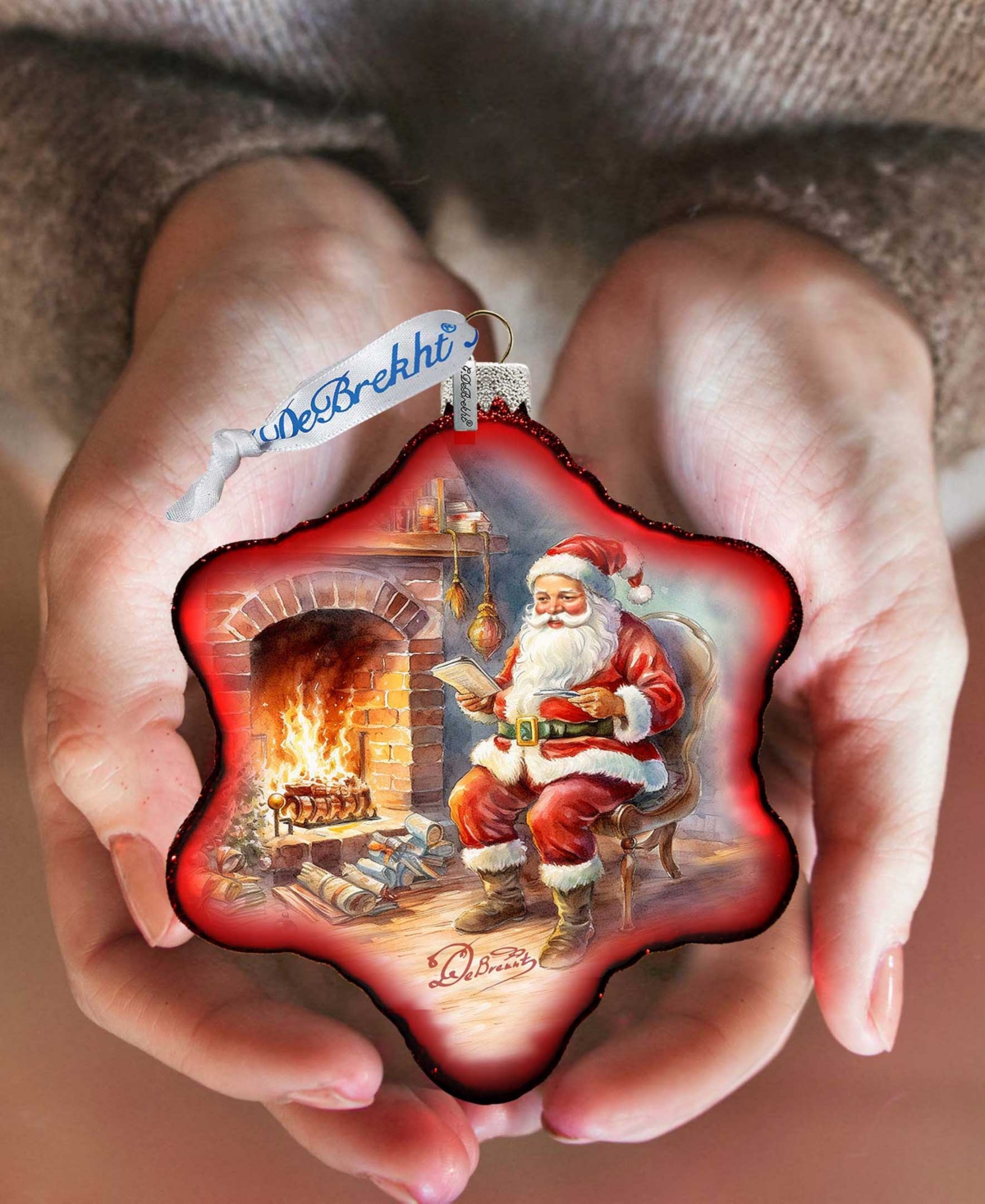 Designocracy Santa At The Fireplace Snowflake Mercury Glass Christmas Ornaments G. Debrekht In Multi Color