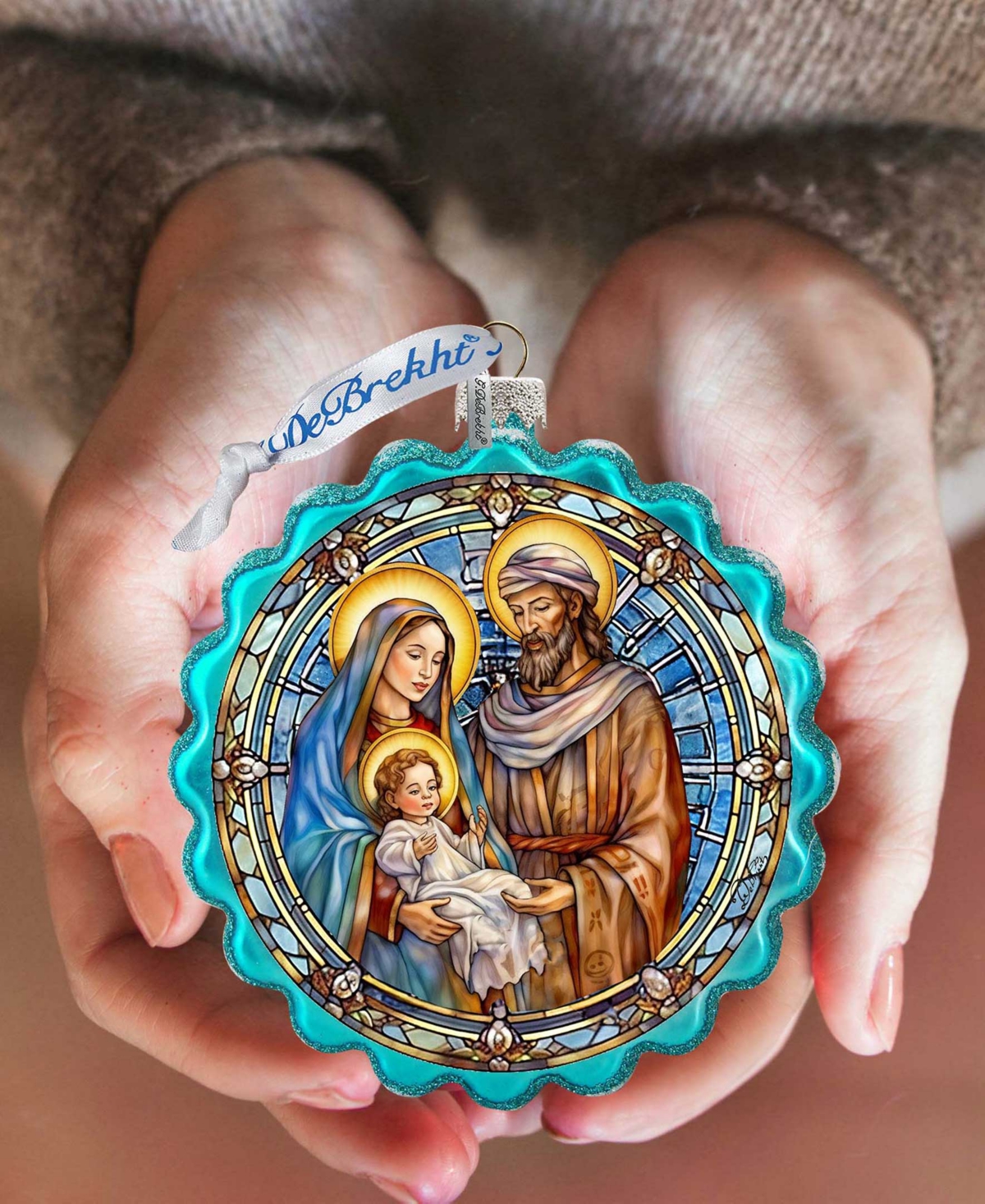 Designocracy Classical Holy Family Wreath Mercury Christmas Glass Ornaments G. Debrekht In Multi Color
