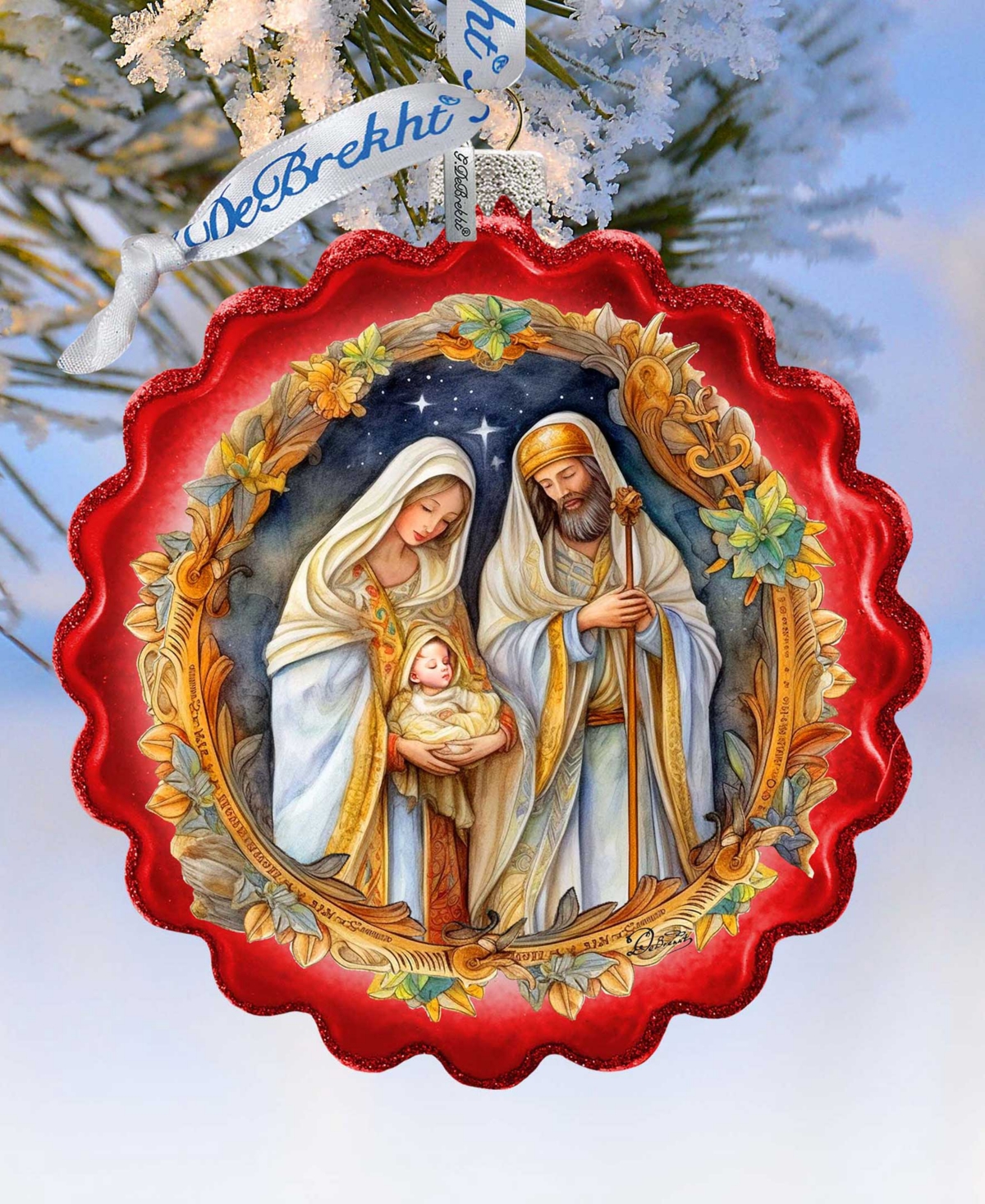 Designocracy Classic Holy Family Nativity Wreath Holiday Mercury Glass Ornaments G. Debrekht In Multi Color