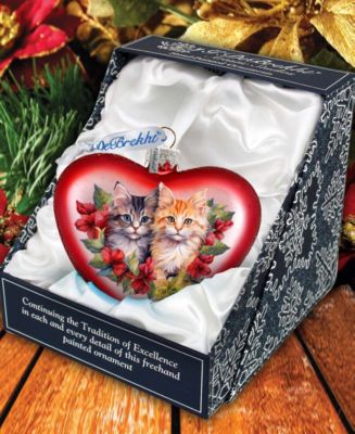 Cute Kittens Heart Christmas Mercury Glass Ornaments G. DeBrekht