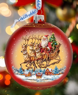 Santa on Sleigh Large Holiday Mercury Glass Ornaments G. DeBrekht