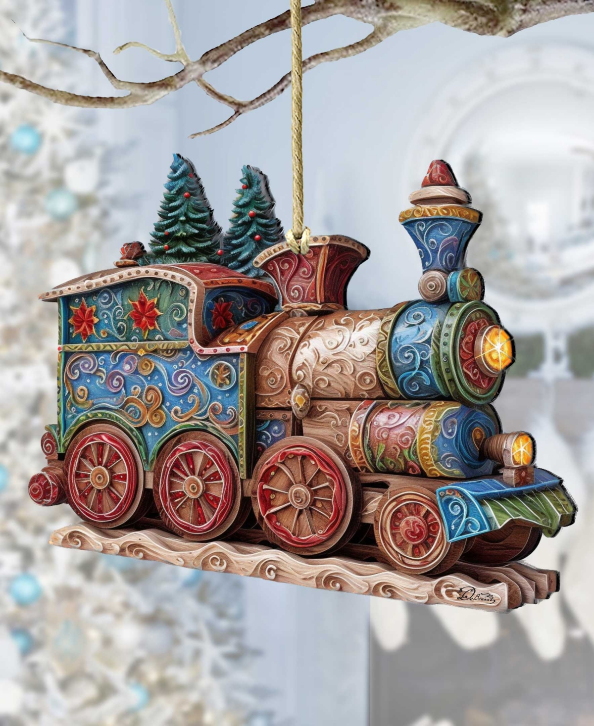 Designocracy Christmas Train Christmas Wooden Ornaments Holiday Decor G. DeBrekht