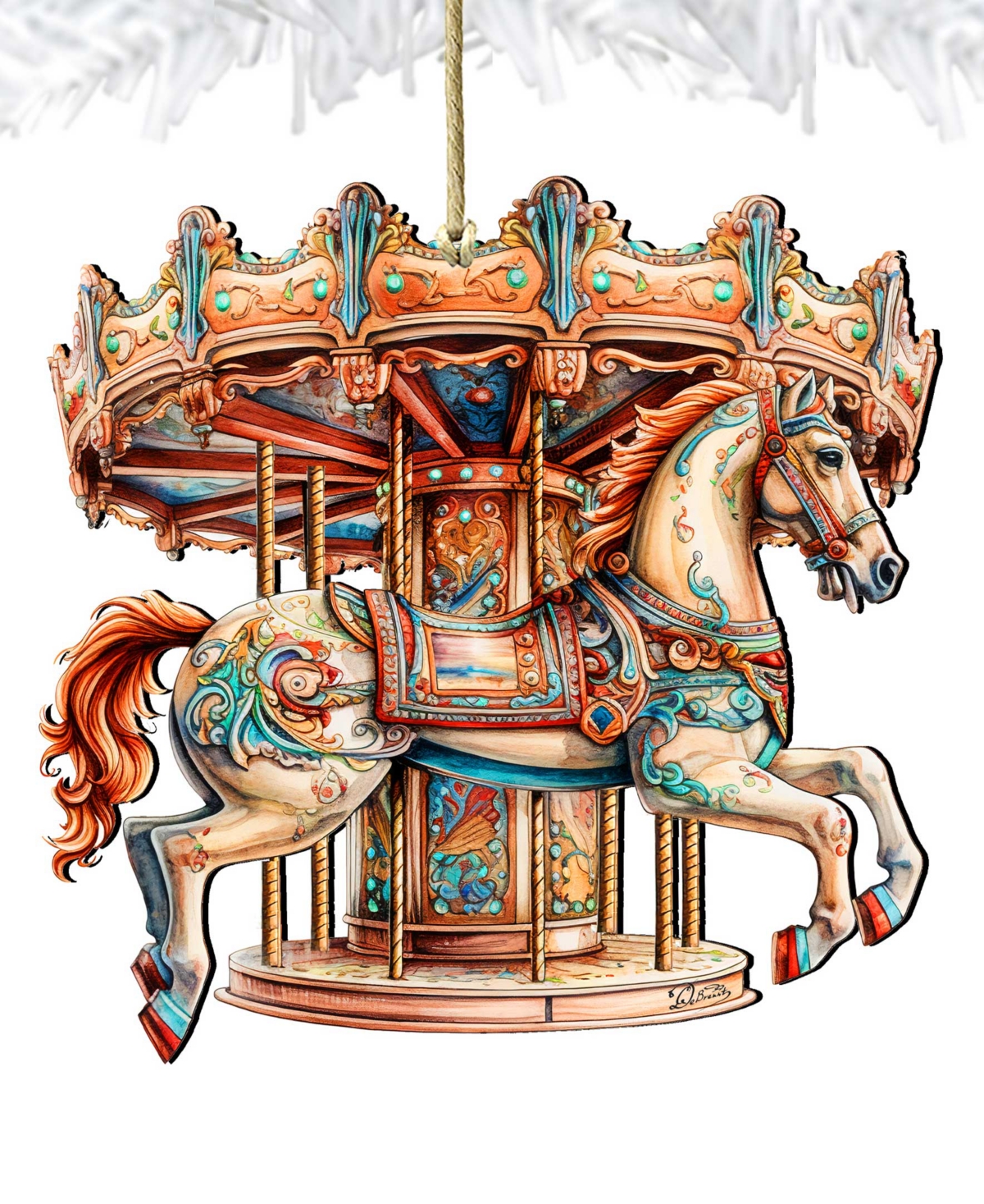 Shop Designocracy Carousel Horse Christmas Wooden Ornaments Holiday Decor G. Debrekht In Multi Color
