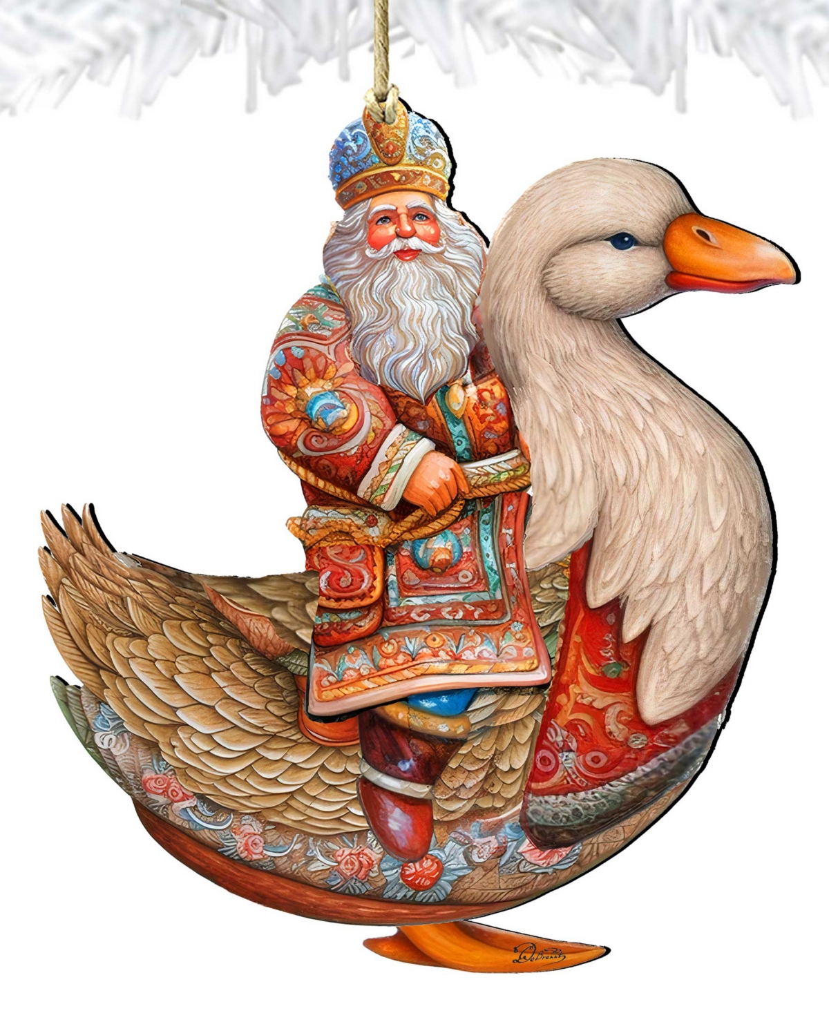 Designocracy Charming Santa On Goose Christmas Wooden Ornaments Holiday Decor G. Debrekht In Multi Color