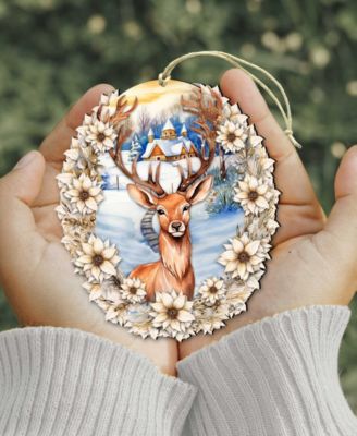 Majestic Forest Deer Christmas Wooden Ornaments Holiday Decor G. DeBrekht