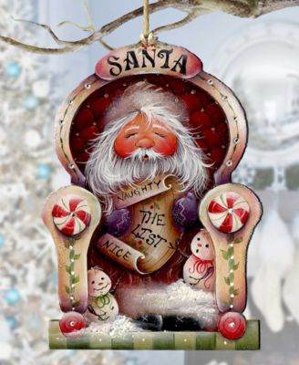 Santa Checking his List Christmas Wooden Ornaments Holiday Decor J. Mills-Price